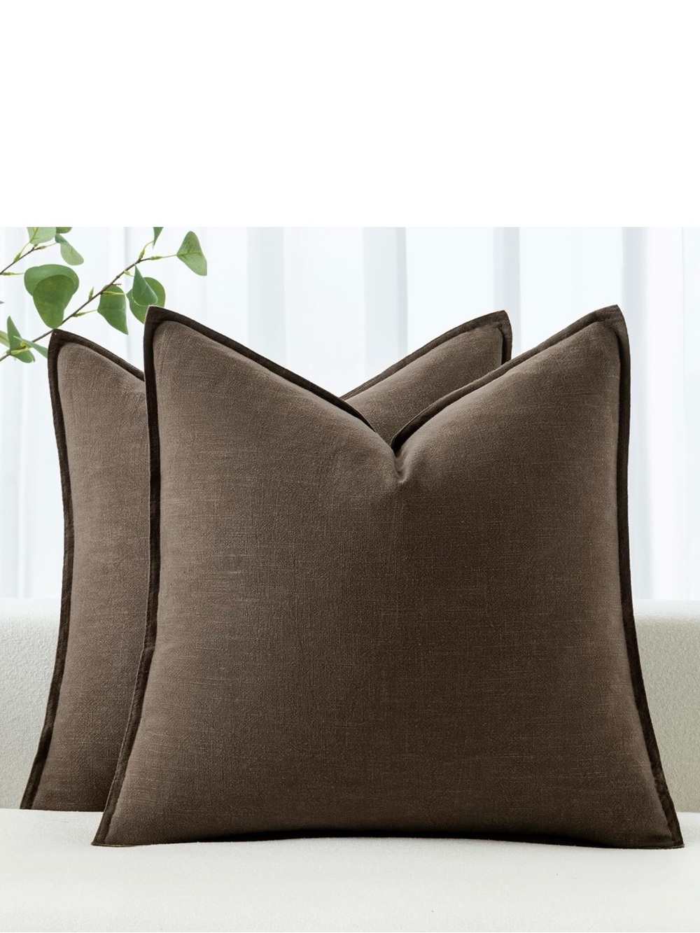 NEW! MIULEE Decorative Linen Pillow Covers 20x20 SET/2, Dark Chocolate Brown